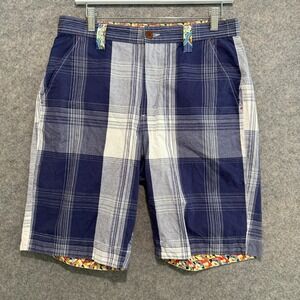 Robert Graham Plaid Chino Shorts Mens 32 Blue Gray Plaid Striped 9" Inseam‎